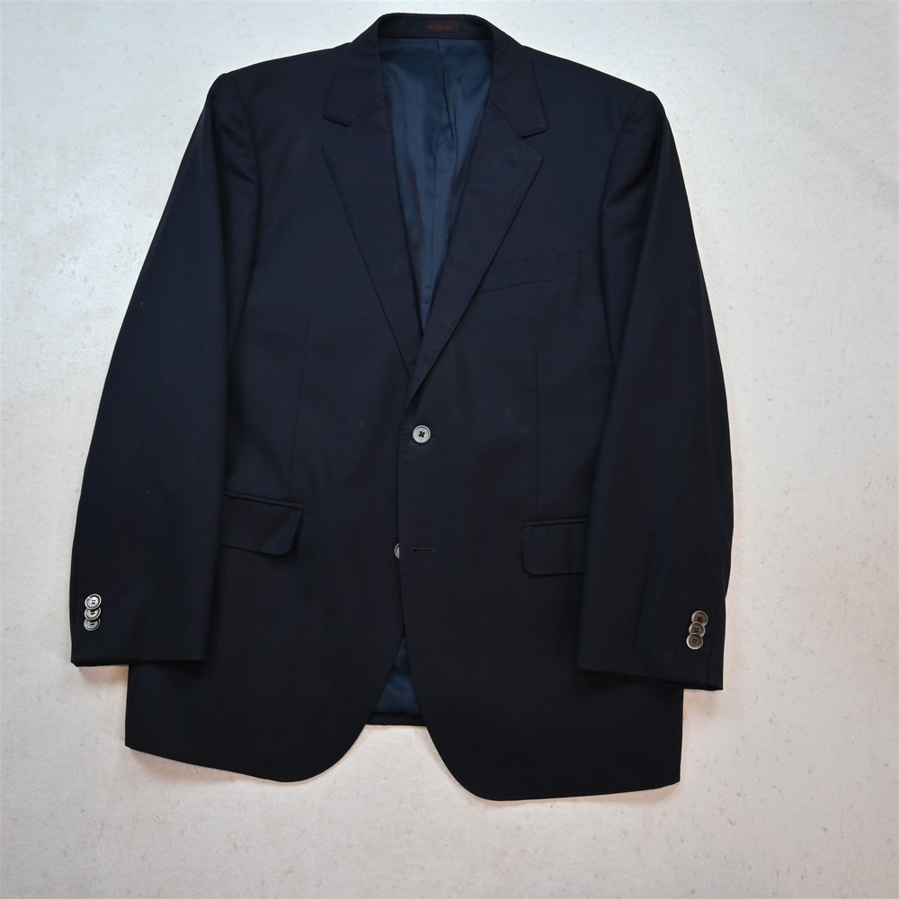 Byron 44R Navy Blue 100% Wool Balmoral Mens Blazer Suit Jacket Sport Coat‎